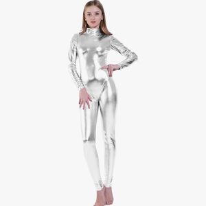 Kepblom Shiny Metallic Unitard Turtleneck Zentai Suit Catsuit Dancewear